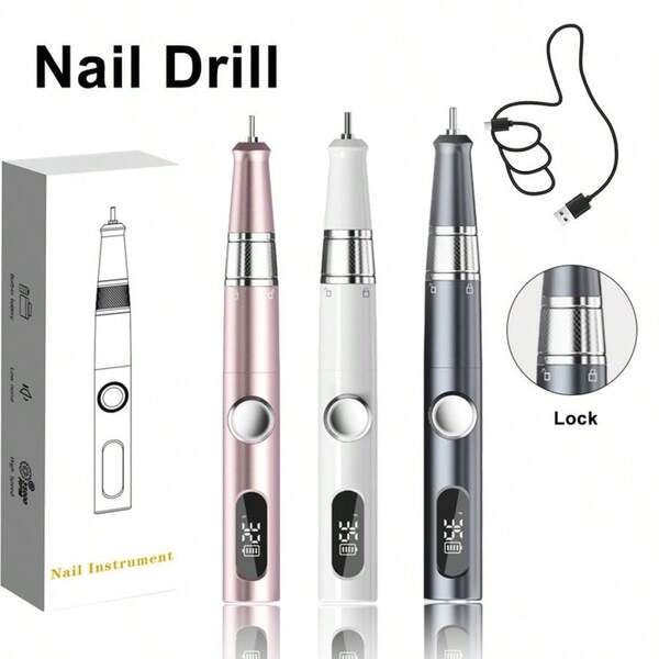 Metal Body Nail Drill, 35-Speed Adjustable High-Speed Rotation, 2-In-1 Nail Grinding And Polishing Tool, LED Display, Suitable For Nail Removal, Nail Shaping, Grinding, Nail Polishing, Dead Skin Removal