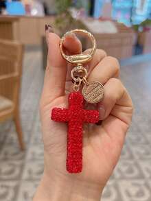 Rhinestone Cross Keychain Pendant, Minimalist Bag Charm For Backpack Purse, Y2K Gothic Decoration For Phone Earphone, Gift For Mom Dad Teacher - Multicolor - View 9