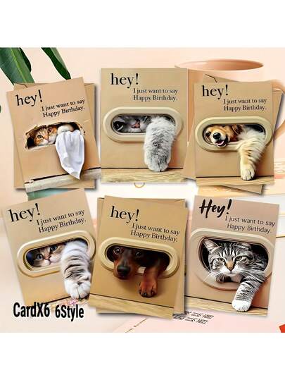 24/12pcs Kartu Ulang Tahun Kucing & Anjing Mengintip Pintu/Jendela, Kartu Ucapan Ulang Tahun, Kartu Ulang Tahun Kucing & Anjing Lucu, Cocok Untuk Pria & Wanita, Desain Hewan Peliharaan Lucu Dengan Amplop, Cocok Untuk Pecinta Hewan Dan Ucapan Ulang Tahun, Kartu Bertema Hewan Lucu Dengan Amplop