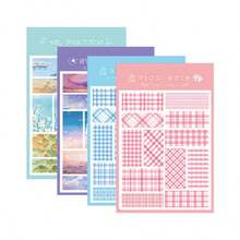 Minimalist Girly Plaid Planner Stickers, Basic Frame Landscape Oil Painting Decorative Material Stickers - Multicolor - View 5