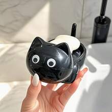 1/2pcs Cute 3D Vivid Big Eye Cartoon Cat Soap Dish, Thickened Reinforced Anti-Drop ABS Plastic, Quick Drainage Self-Draining Detachable Washable Tray, High-End Decorative Bathroom Accessory, Suitable For Home, Hotel, Kitchen Countertop, Shower, Sink Storage And Organization - Cat Soap Dish - View 8