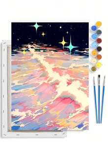 Bộ tranh sơn dầu kỹ thuật số DIY acrylic cho người lớn, tranh vẽ theo số thủ công, thiết kế sóng biển màu hồng trên canvas, tranh treo tường trang trí phòng, tranh vẽ cho người mới bắt đầu, quà tặng hoàn hảo cho bạn bè - Không viền - Xem 2