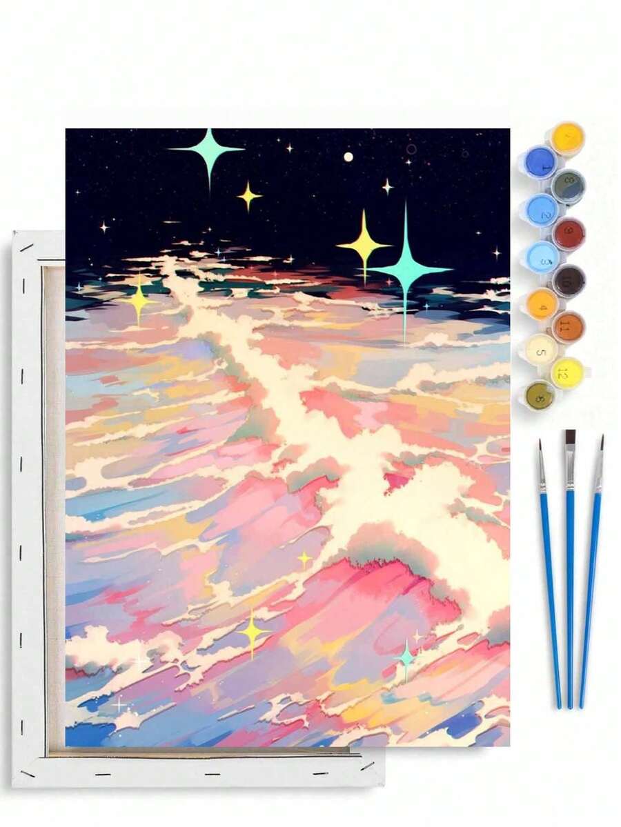 Bộ tranh sơn dầu kỹ thuật số DIY acrylic cho người lớn, tranh vẽ theo số thủ công, thiết kế sóng biển màu hồng trên canvas, tranh treo tường trang trí phòng, tranh vẽ cho người mới bắt đầu, quà tặng hoàn hảo cho bạn bè