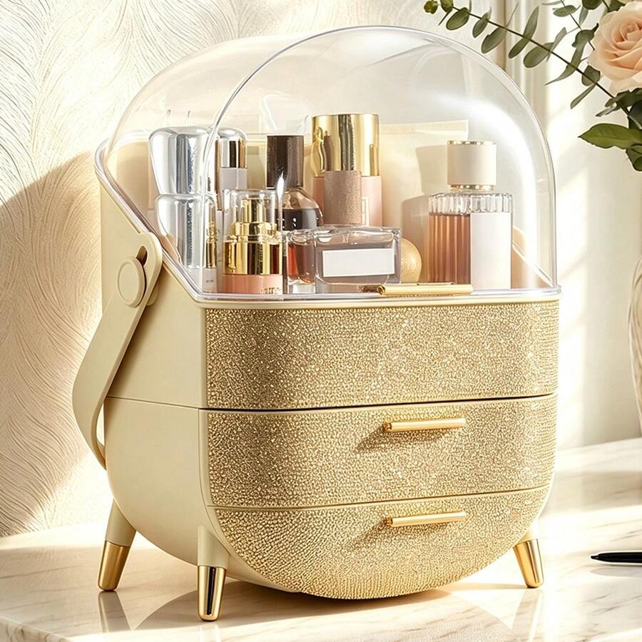 LIVINGANDHOME 14 Colors Multi-Function Makeup Storage Case, Cosmetics Organizer, Jewelry Organizer Case, Finishing Box, Makeup Storage Box, Cosmetic Box, JewelryBox, Makeup Organizer, Makeup Storage Organizer,Cabinet Decorative - Beige + Yellow - View 1