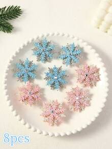 Juego de 8 pinzas laterales para el cabello BB con copos de nieve de cristal de princesa de hielo versátiles para niñas - Multicolor - Ver 4