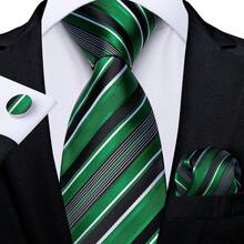 Pacote de Decoração com Gravata Listrada Verde, Lenço de Bolso, Abotoaduras e Clipe de Gravata para Festa de Colheita de Vinhedo - Verde - Visão 2