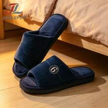 New Fashionable Embroidered Plush High-End Indoor Slippers, Solid Color Basic Fabric Embroidery, Suitable For Spring, Summer And Autumn - Navy Blue - View 4