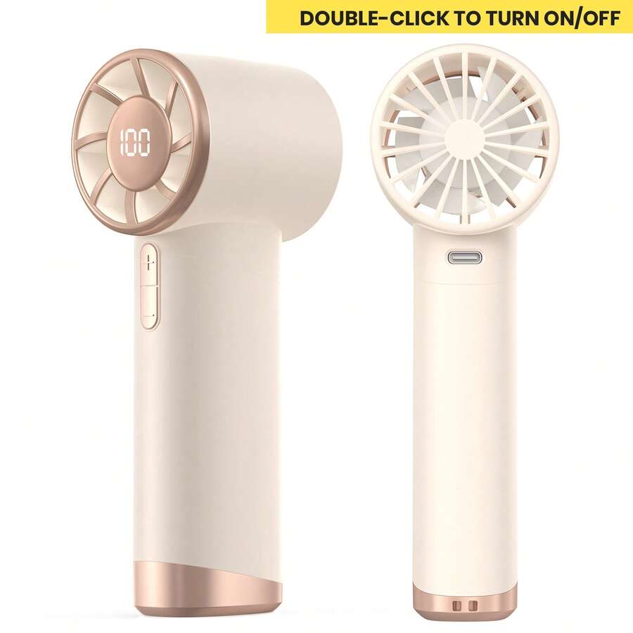 Portable Handheld Fan, Speed (1-100) Adjustable Turbo Mini Fan Double-Click To Launch, 3000mAh Battery Rechargeable Personal Fan With Metal Body, Digital Display, Gifts For Women Men Travel/Camping/Outdoor-Grey - 手持 - 查看 1