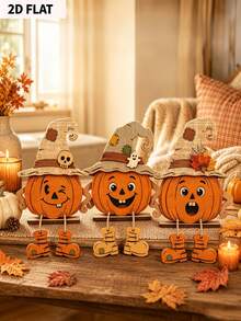 2D Flat 1/3pcs Autumn Wooden Decorative Signs, Thanksgiving Wall Decor, Party Decoration, Perfect Holiday Gift, Tabletop Decor, Suitable For All Occasions, Vintage Country Style, Home Harvest Season, Pumpkin Maple Leaf Elements, Halloween Decoration - Multicolor - View 2