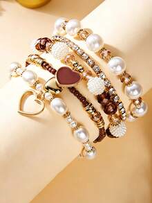 5pcs/Set Casual Heart Bohemian Stretchable Stackable Bracelets, Randomly Matched - Style 1 - View 4