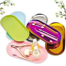 1pc Stainless Steel Disinfection Tray, Oval Mirror Metal Surface, Suitable For Storing Tattoo Tools, Nail Art Tools Accessories Or As Home Desktop Storage Tray - Gold - View 5
