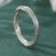 Twisted silver löftesring, infattad med gnistrande vit kubisk zirkonia, delikat tunn bröllopsringstillbehör, minimalistisk och mångsidig, lämplig för par som löfte, förlovning och daglig användning - Silver - Visa 5