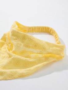2pcs/Set Women's Fashion Embroidered Rolled Edge Headwrap Hairband Suitable For Daily And Vacation Use - White + Yellow - View 6