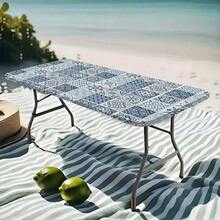 1pc Summer Outdoor Tablecloth, Elastic Band Tablecloth, Patchwork Bohemian Stretchable Washable Tablecloth, Durable Polyester Rectangular Table Cover, Suitable For Camping, Picnic, Bohemian Theme, Garden Party - Indoor/Outdoor Dual Use, Picnic Accessory, Stretchable Hem - A - View 10