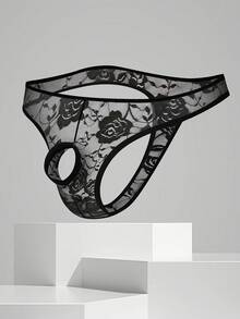 Best SellerMen's Sexy Black Thin Briefs Lace Inseam Hollow Triangle Panties[Sexy Lace Briefs] - Black - View 2