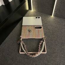 Casing Ponsel Klasik dengan Motif Anyaman Warna-warni dan Rantai Berbentuk Mutiara Merah Muda, Kompatibel dengan Galaxy Z Fold8 Wide Fold8 Back Cover - Pastel - View 6