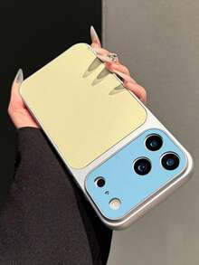 1pc Minimalist Personalized Blue & Yellow Contrast Color Electroplated Matte Silver Edge Lychee Leather Texture Full Coverage 2mm Shockproof Creative Precision Hole Raised Large Window Instant 17 Lens Soft Phone Case Suitable For IPhone17/17Pro/17PROMAX/16/16Pro/16PLUS/16PROMAX/15/11/12/13/14/15Pro/14Pro/13Pro/15PROMAX/14PROMAX/13PROMAX - Multicolor - View 6