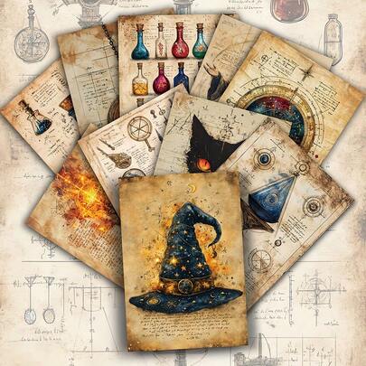 20pcs Vintage Witch Magic Potion Halloween Paper Postcards - 10.16X15.24cm Magic Junk Journal Paper, Classic Lady Illustration, Collectible Decorative Painting Cards, Suitable For Scrapbooking And Handmade Crafts