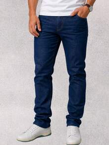 Men's Slim Trousers In Premium Jeans With Lycra Elastane (Choose Your Variation) - Dark Wash - View 3