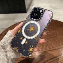 Handyhülle - Minimalistisches Linienkunst, Mondmuster, schützend mit Stoßdämpfung, transparente magnetische Hülle, geeignet für 1716 15 14 13 12 11 Pro Plus Pro/ S24/25/Ultra, Feiertagsaccessoire, ideal als - Transparent - Übersicht 1