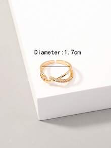 1 pieza Anillo ajustable abierto chapado en oro con microincrustaciones de circonita - Amarillo Oro - Ver 5