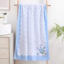 Bộ 2 món 1 khăn tắm + 1 khăn tay, 100% cotton nguyên chất thêu hoa nhỏ, khăn tắm jacquard hoa mềm mại thấm hút dày dặn dùng cho gia đình - Màu vàng - Xem 4