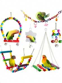 Bird Toy Set With Swing, Ladder, Mirror, Climbing And Chewing Toys For Small To Medium Parrots, Acrylic Chain For Chewing And Grinding - 1pc Training Hoop - View 1