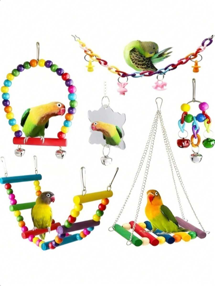 Bird Toy Set With Swing, Ladder, Mirror, Climbing And Chewing Toys For Small To Medium Parrots, Acrylic Chain For Chewing And Grinding - 1pc Training Hoop - View 1