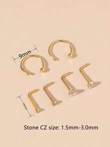 4PCS/6PCS Stainless Steel Claw Set Zirconia Nose Studs Nose Rings L-Shaped Mini Nose Studs Facial Decoration Piercing Jewelry - Multicolor - View 5