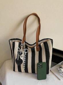 Classic Large Capacity Tote Bag, Fashionable Practical Multi-Functional Commuter Shoulder Bag, Suitable For Daily Outings, Shopping And Vacation - Multicolor - View 9