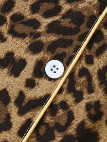 Women's Leopard Print Long Sleeve Long Pants Bubble Crinkle Pajama Set - Brown - View 4