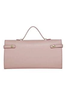 Bolso de mano de cuero texturizado, diseño minimalista de moda, bolso cuadrado pequeño de unicolor simple, bolso pequeño versátil, bolso de hombro y bandolera multiusos - Rosa Pálido - Ver 6