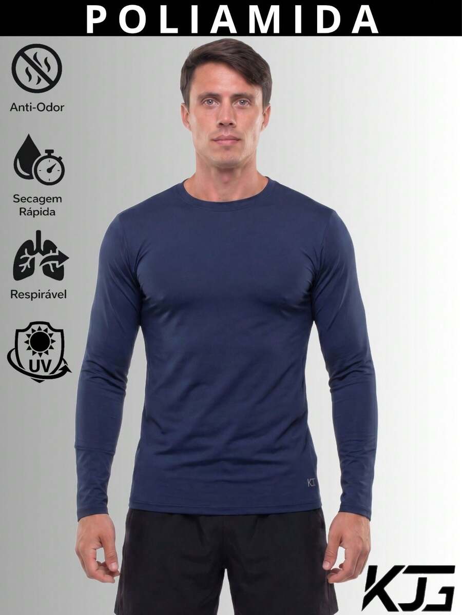 Camisa Térmica Poliamida Masculina Proteção Solar Uv50+ Segunda Pele Anti Odor Manga Longa Inverno Frio e Calor Treino Corrida