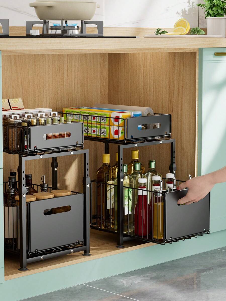 Kitchen Organizers And Storage, Kitchen Accessories, Utility Racks, Under Sink Organizer, Pull Out Cabinet Organizer, 2 Tier Slide Out Sink Shelf, , Multi-Purpose Kitchen Under Counter Storage - Multicolor - View 1