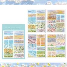 Minimalist Girly Plaid Planner Stickers, Basic Frame Landscape Oil Painting Decorative Material Stickers - Multicolor - View 14