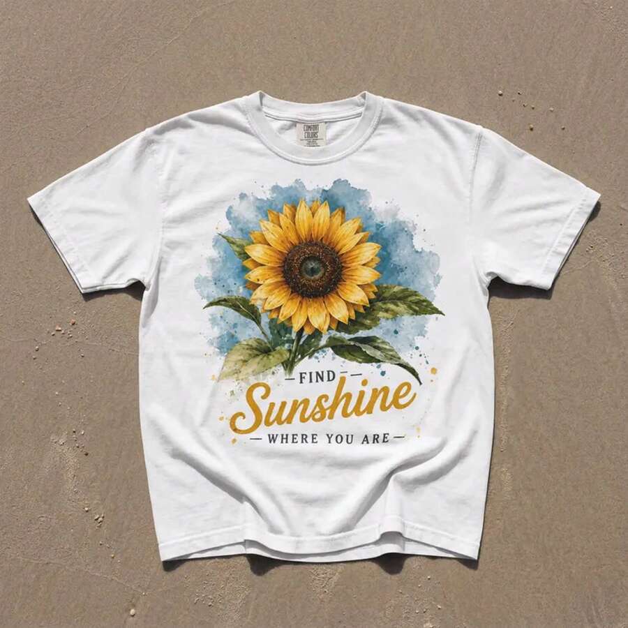 Comfort Colours, Beach Tee, Sunset Tees, Unisex Tee, Vintage Floral, Women Casual, Sunflower Tee, Vacation Tees - White - View 1