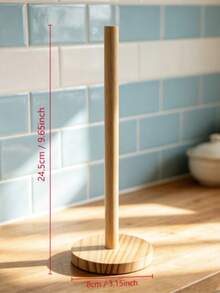 1pc Modern Bamboo Paper Towel Holder, Self-Adhesive Countertop Storage Rack With Wooden Support, Space-Saving Organizer For Kitchen And Bathroom - Multicolor - View 4