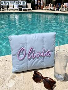 Personalized Name Quilted Laptop Sleeve, Custom 3D Yarn Letter Padded Tablet Bag, Soft Lightweight Zipper Pouch For Travel Pool Beach Office, Custom Name Makeup Storage Bag, Unique Custom Housewarming Graduation Gift - Multicolor - View 2