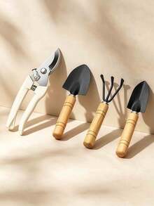 Juego de Herramientas de Jardinería (4 piezas): Incluye Tijeras de Podar, Paleta, Rastrillo y Pala, Para Plantar y Deshierbar – Diseño de Mango de Madera Ergonómico, Perfecto para su Patio y Balcón - Multicolor - Ver 3
