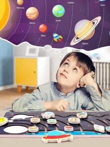 GENAI 可動式太陽系拼圖，適合3-6歲兒童，木製太空玩具，行星主題幼兒園教育活動，男孩女孩禮物 - 彩色 - 查看 3