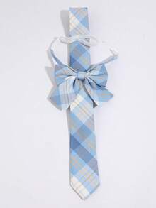 2pcs Fashion Casual Minimalist Unisex College Style Striped Pattern Collar Bow Tie Set, Suitable For Daily Wear, Shopping, Party, JK Dating - Baby Blue - View 8