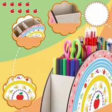Cross-Border Teacher's Day Decoration Pen Holder Gift Desktop Ornament 2D Flat Printed Wooden Storage Box Pen Holder Teacher Gift Rainbow Pen Holder - Multicolor - View 3