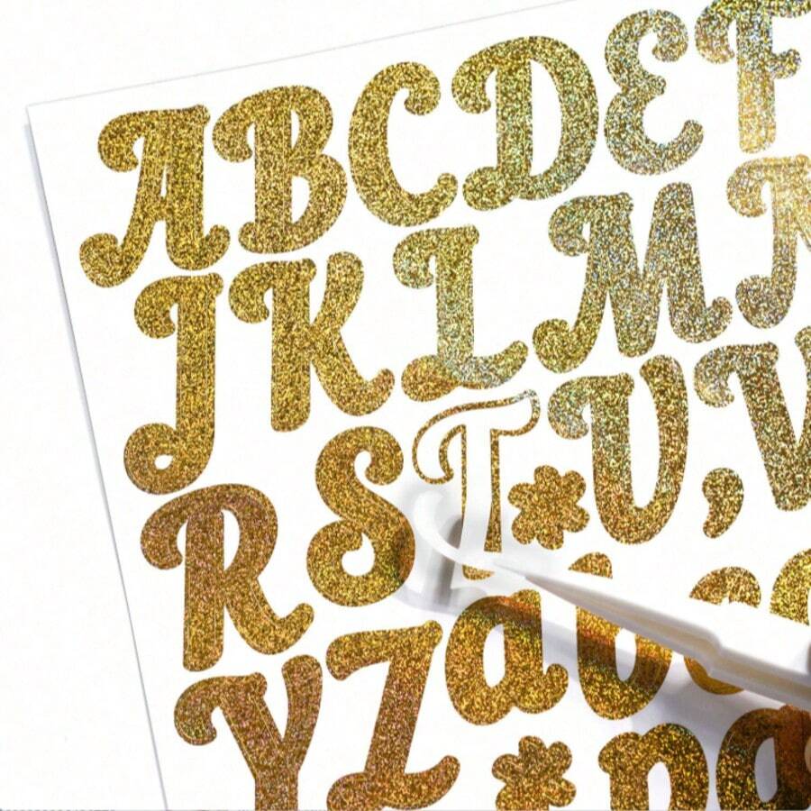 1件 1英吋手寫字母貼紙，金銀亮片粗體字母與數字貼紙，防水DIY手工貼紙，適用於禮物包裝與賀卡製作，亮面裝飾標籤配件