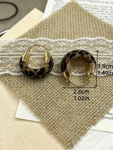 1 par de pendientes de botón franceses vintage, exquisitos, minimalistas, con estampado geométrico de leopardo, elegantes, de alta gama, personalizados y versátiles, adecuados para uso diario, vacaciones y trabajo de mujer - Multicolor - Ver 5