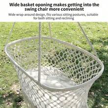 Boho Style Rope Hammock With Ruffle Tassels, Creamy Black Colours, For Indoor And Outdoor Use, Ideal For Bedroom, Balcony, Garden And Terrace, With Soft Cushion - B - View 6
