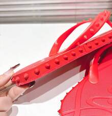 CL Explosion Red Rivet Sole Non-Slip Flat Heel Clip Foot Beach Sandals Outdoor Couples - 紅色帶 - 查看 5