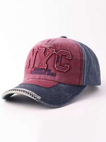 中性復古水洗拼色棒球帽，NYC URBAN 1989 毛邊字母補丁刺繡可調節休閒老爹帽 - NYC拼接 - 查看 13