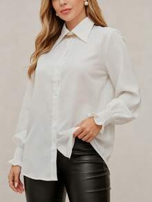 YI XUAN Plus Size White Long Sleeve Elegant Collar Button Front Casual Autumn Blouse For Women - White - View 5