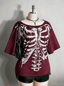 Colección de Verano 2026, Camiseta Retro Gótica Talla Grande: Calavera Desgastada & Rosa, Estilo Punk Y2K, Tallas S-7XL, Envío en 24H - Burdeos - Ver 13