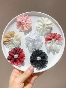 6pcs Multicolor Girls Fresh Texture Mesh Lace Hair Clips Printed Hair Accessories Pearl Embellished Hair Clips For Daily Or Party Wear - Multicolor - View 2